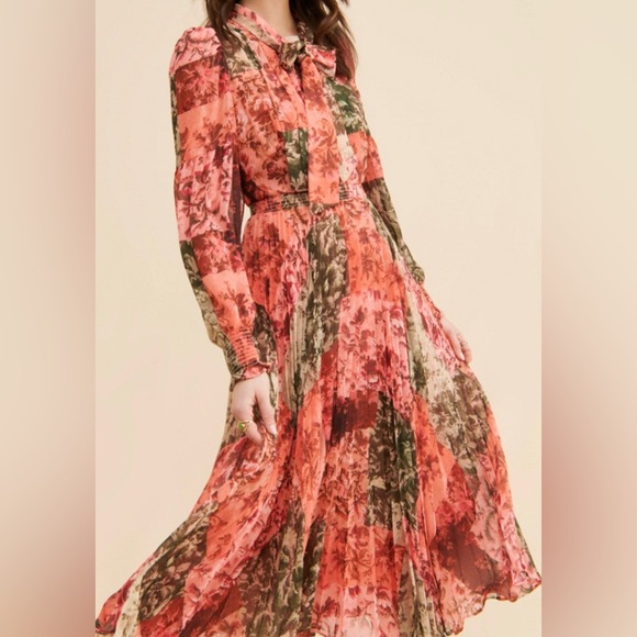 Excellent Condition, Rachel Parcell- Pleated Chiffon Midi Dress w/ Bow, Size 0 - Picture 2 of 15